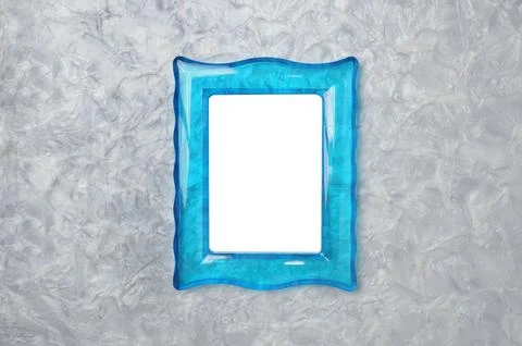 Blue translucent photo frame on marble background Stock Photos
