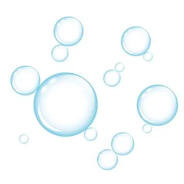 Blue transparency soap bubbles on white background Illustrazione stock
