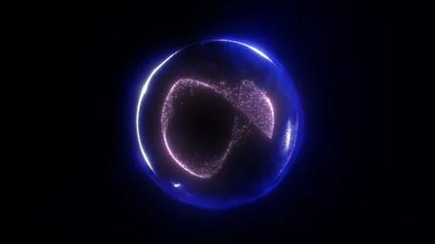 Blue transparent bubble orb with a pink particle swirl and neon glow on a d.. Stock Illustration