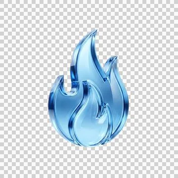 Blue transparent glass fire flame icon as isolated object Stock Illustration