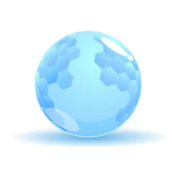 Blue transparent sphere with hexagon pattern on white background Stock Illustration