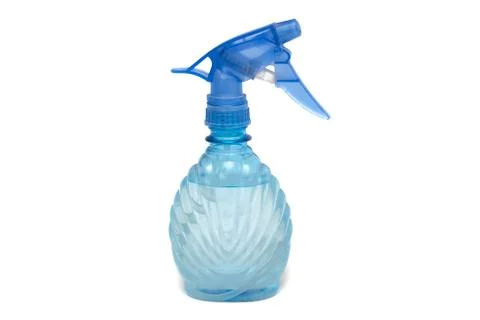 Blue transparent spray bottle, isolate on a white Stock Photos