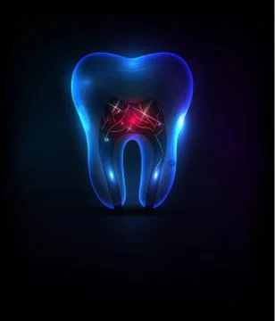 Blue transparent tooth with red roots illustration Stock Illustration