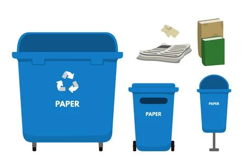 Blue trash bins for paper. Illustrazione stock