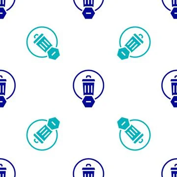 Blue Trash can icon isolated seamless pattern on white background. Garbage bin Stock Illustration