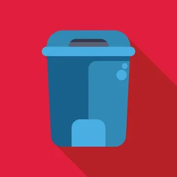 Blue trash can on red background with long shadow Stock Illustration