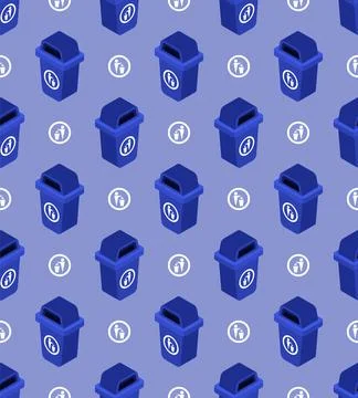 Blue trash container pattern seamless. Vector background Illustrazione stock