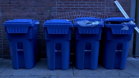 Blue trashes in a street Stock-Footage 73889764