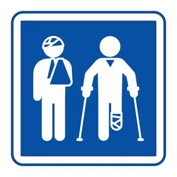 Blue Traumatology Sign. Vector Icon. Person with Head and Arm Injury, Perso.. Stock Illustration