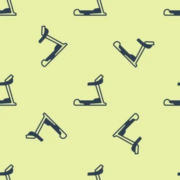 Blue Treadmill machine icon isolated seamless pattern on yellow background Illustrazione stock