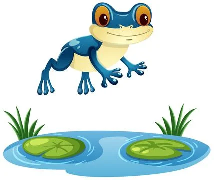 Blue Tree Frog Leaping Over Lily Pond Ilustração Stock