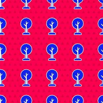 Blue Tree icon isolated seamless pattern on red background. Forest symbol Stock Illustration