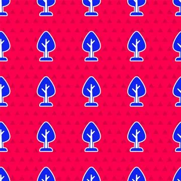 Blue Tree icon isolated seamless pattern on red background. Forest symbol 스톡 일러스트