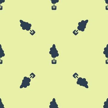 Blue Tree icon isolated seamless pattern on yellow background. Forest symbol Stock Illustration