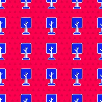 Blue Tree icon isolated seamless pattern on red background. Forest symbol 스톡 일러스트