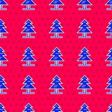 Blue Tree icon isolated seamless pattern on red background. Forest symbol. .. 스톡 일러스트