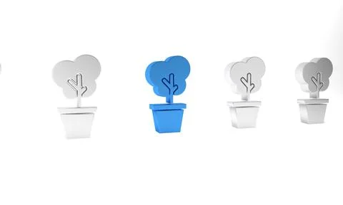 Blue Tree in pot icon isolated on white background. Houseplant in pots. Nat.. Stock Illustration