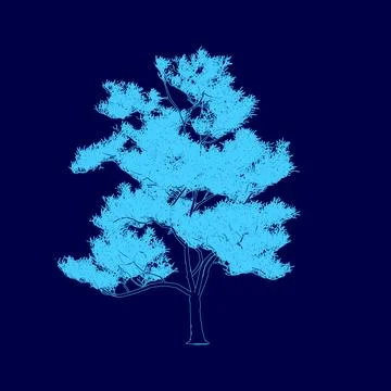 Blue tree is shown on a dark blue background. The tree is the main focus of the Stock Illustration