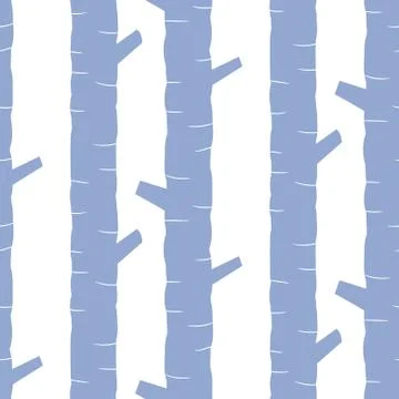 Blue tree stem silhouettes seamless vector pattern Stock Illustration