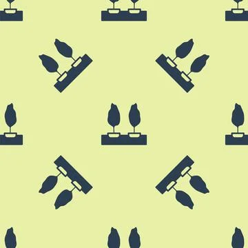 Blue Trees icon isolated seamless pattern on yellow background. Forest symbol Stockillustratie