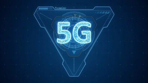 Blue triangle and 5G with HUD circle rotation technology interface Stock Footage 202979433