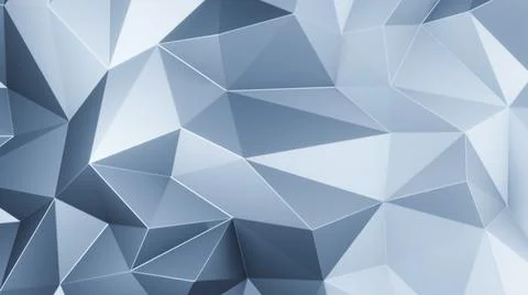 Blue triangle low polygon. Gray aluminum geometric triangular polygonal. Abst Stock Illustration