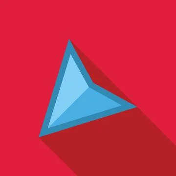 Blue triangle pointing right with long shadow on red background Stock Illustration