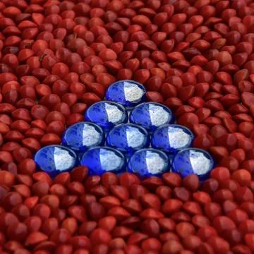 Blue triangle on red background Stock Photos