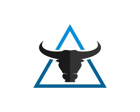 Blue triangle shape with bull head inside Illustrazione stock