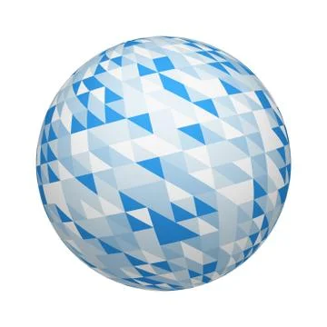 Blue triangle tiles texture pattern on sphere or ball isolated on white backg Stockillustratie