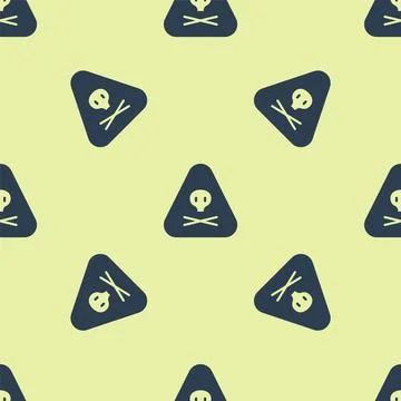 Blue Triangle warning toxic icon isolated seamless pattern on yellow backgrou イラスト素材