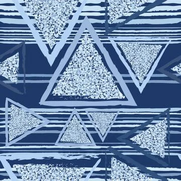 Blue triangles with a fine texture. Seamless abstract geometric pattern. Tria Illustrazione stock