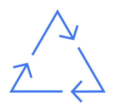 Blue triangular arrows form a continuous loop indicating recycling. Ideal for Ilustración de archivo