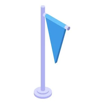 Blue triangular flag hanging on metal pole isometric view Stock Illustration