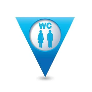 Blue triangular map pointer with toilet icon Stock Illustration