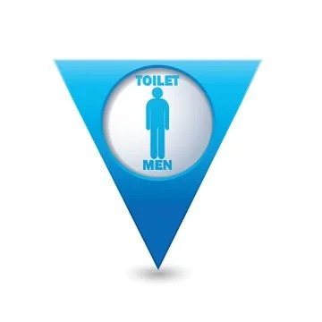 Blue triangular map pointer with toilet icon Illustrazione stock