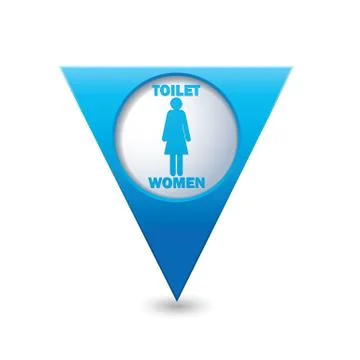 Blue triangular map pointer with toilet icon Illustrazione stock