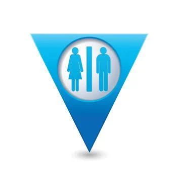 Blue triangular map pointer with toilet icon Stock Illustration