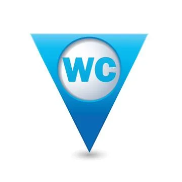 Blue triangular map pointer with toilet icon Illustrazione stock