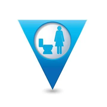 Blue triangular map pointer with toilet icon Stock Illustration