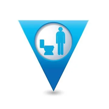 Blue triangular map pointer with toilet icon Stock Illustration