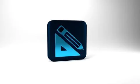 Blue Triangular ruler and pencil icon isolated on grey background. Straightedge Illustrazione stock