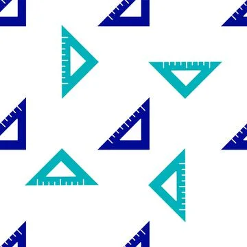 Blue Triangular ruler icon isolated seamless pattern on white background Stock Illustration