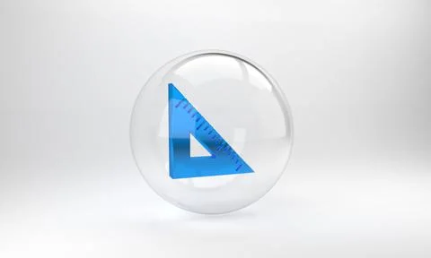 Blue Triangular ruler icon isolated on grey background. Straightedge symbol.  Stock Illustration