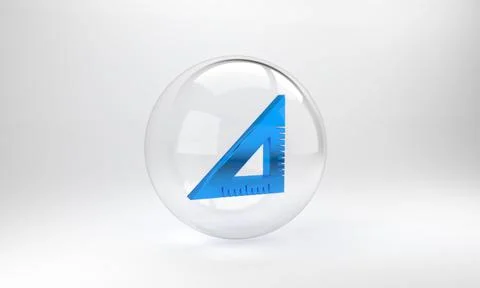 Blue Triangular ruler icon isolated on grey background. Straightedge symbol.  Stock Illustration