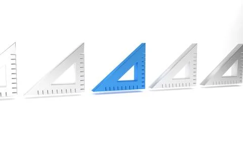 Blue Triangular ruler icon isolated on white background. Straightedge symbo.. Stock Illustration