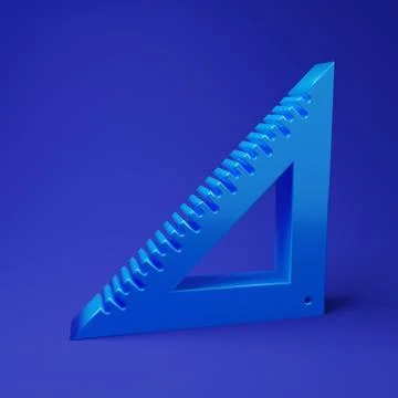 Blue Triangular ruler icon isolated on blue background. Straightedge symbol.. 스톡 사진