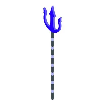 Blue trident devil pitchfork standing up isolated on white background Stock Illustration