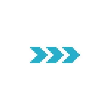 Blue triple arrowheads Y2K vector icon pixel art, right side pointer, next or Stock Illustration