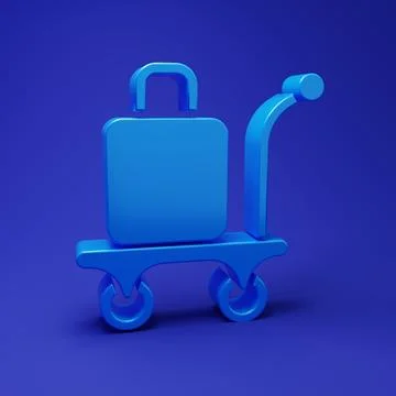 Blue Trolley suitcase icon isolated on blue background. Traveling baggage s.. Stock Illustration
